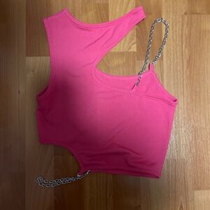 SHEIN Pink Asymmetrical Chain Strap Crop Top